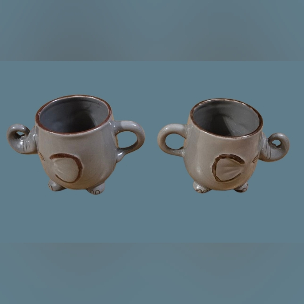 World Market Set of 2 Gray Textured 3D Hand Painted Ceramic Elephant Mugs - Picture 4 of 5